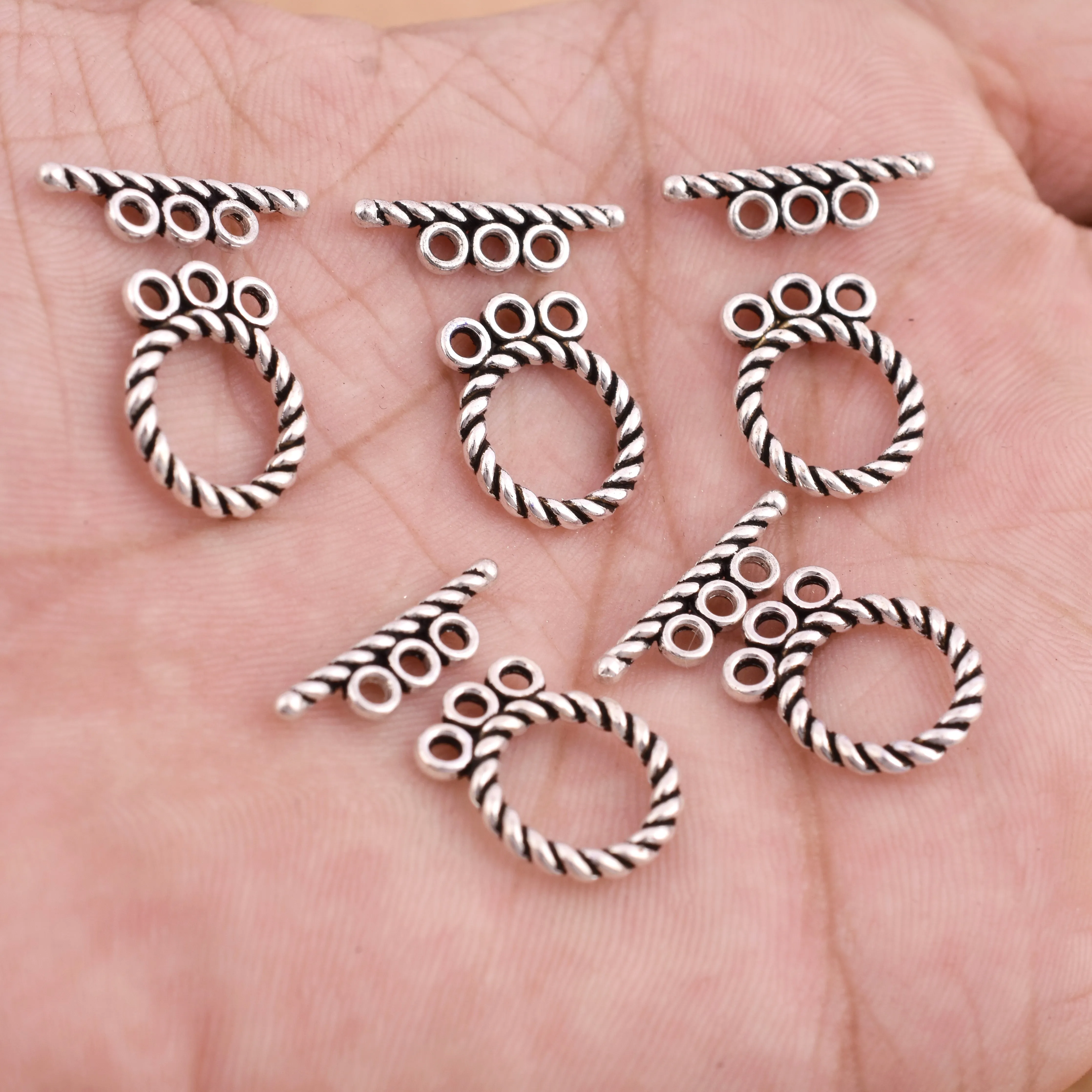 Antique Silver Plated Bali Toggle T Bar Clasps - 12mm