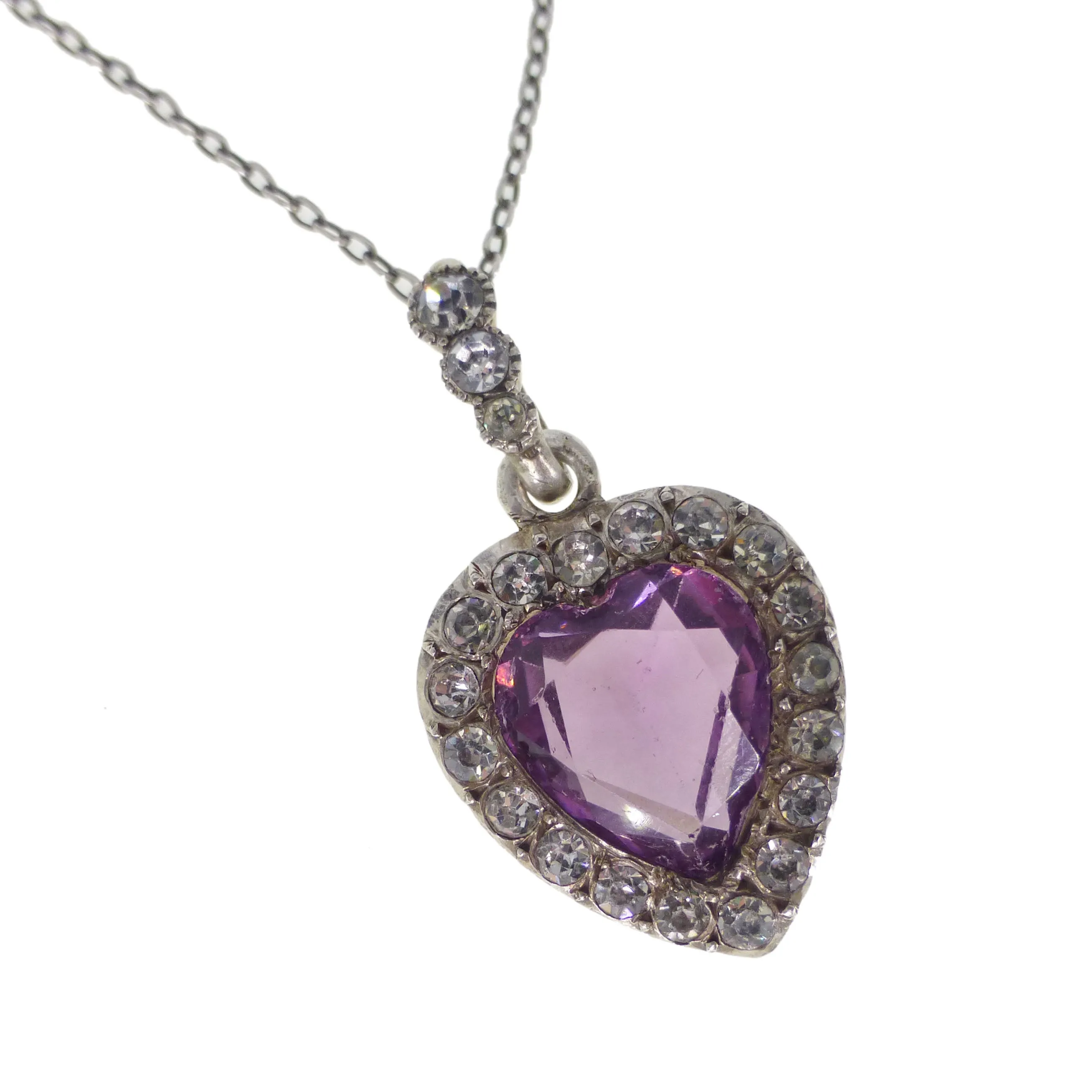 Antique Silver Purple Paste Heart Pendant - Boxed