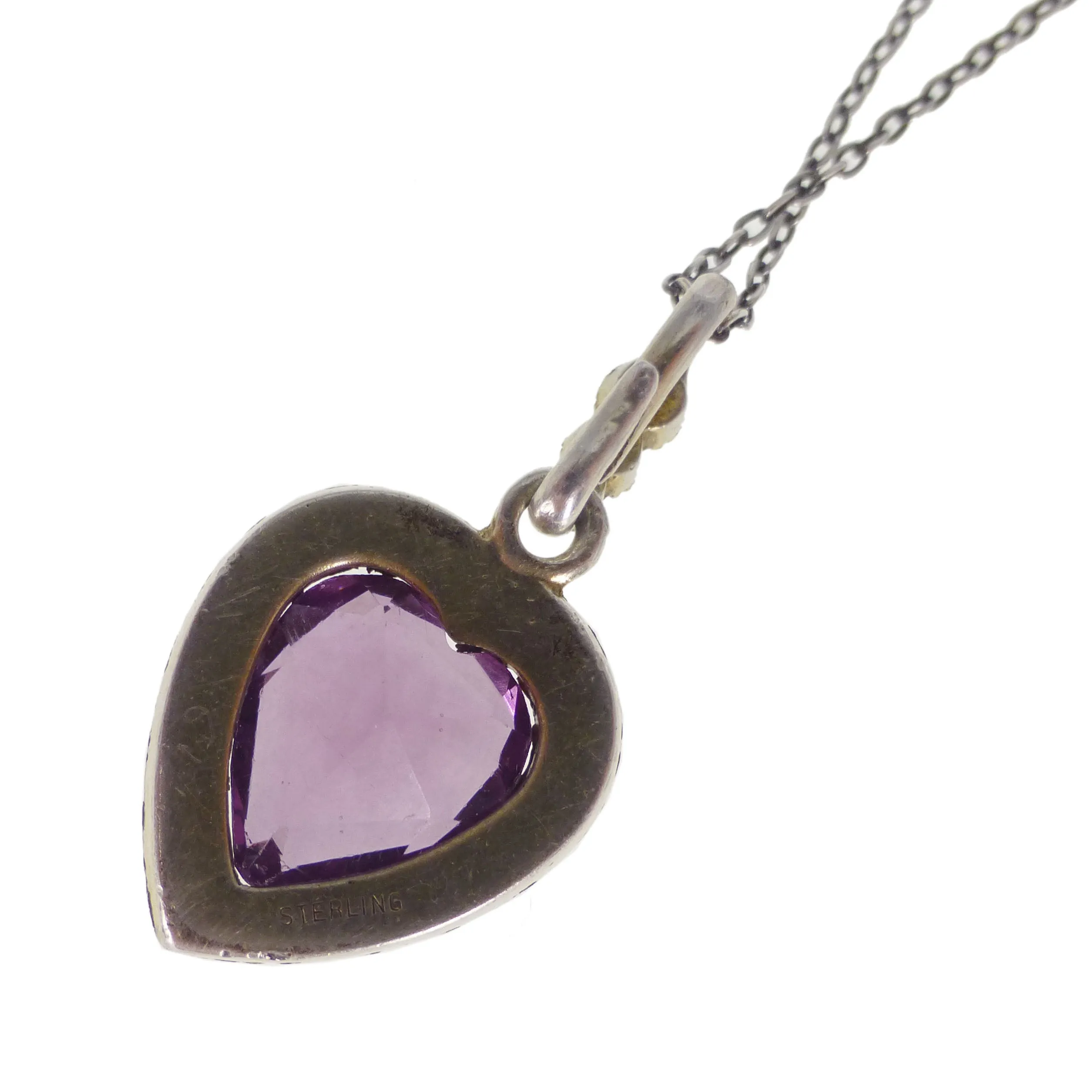 Antique Silver Purple Paste Heart Pendant - Boxed