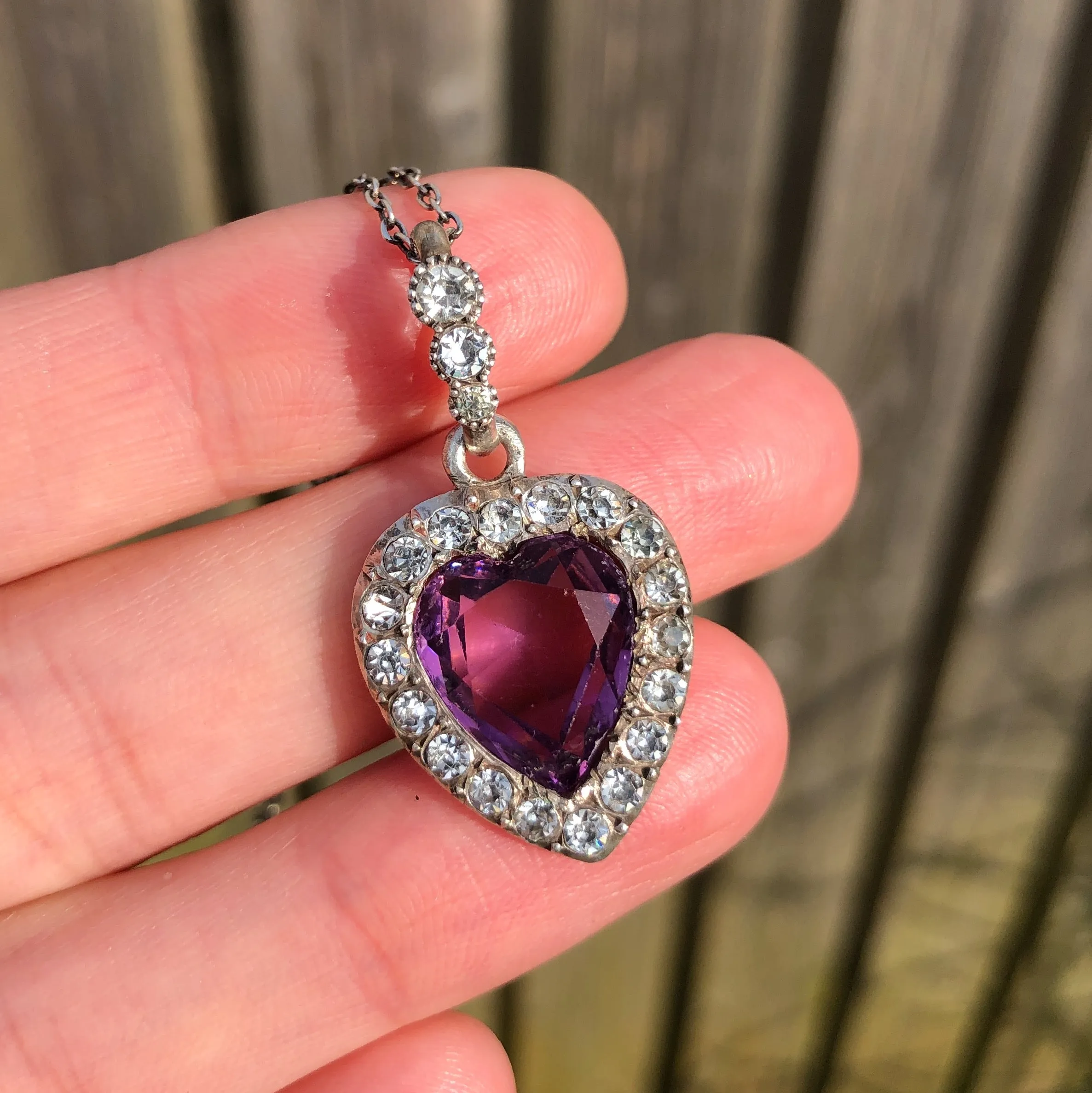 Antique Silver Purple Paste Heart Pendant - Boxed