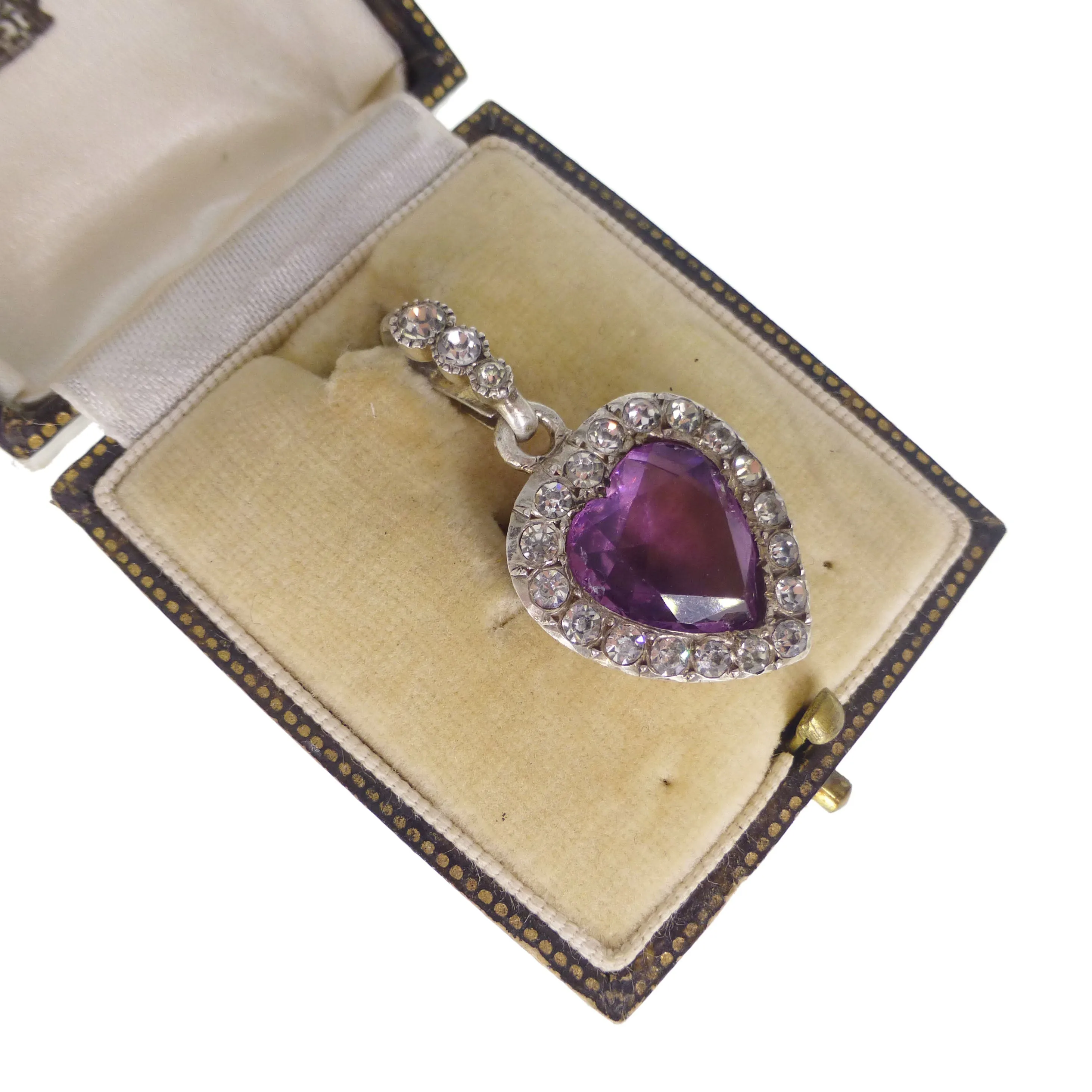 Antique Silver Purple Paste Heart Pendant - Boxed