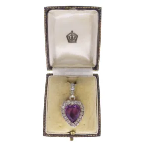 Antique Silver Purple Paste Heart Pendant - Boxed