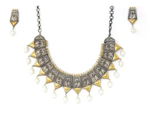 Antique Silver Swan Necklace Set with Earrings