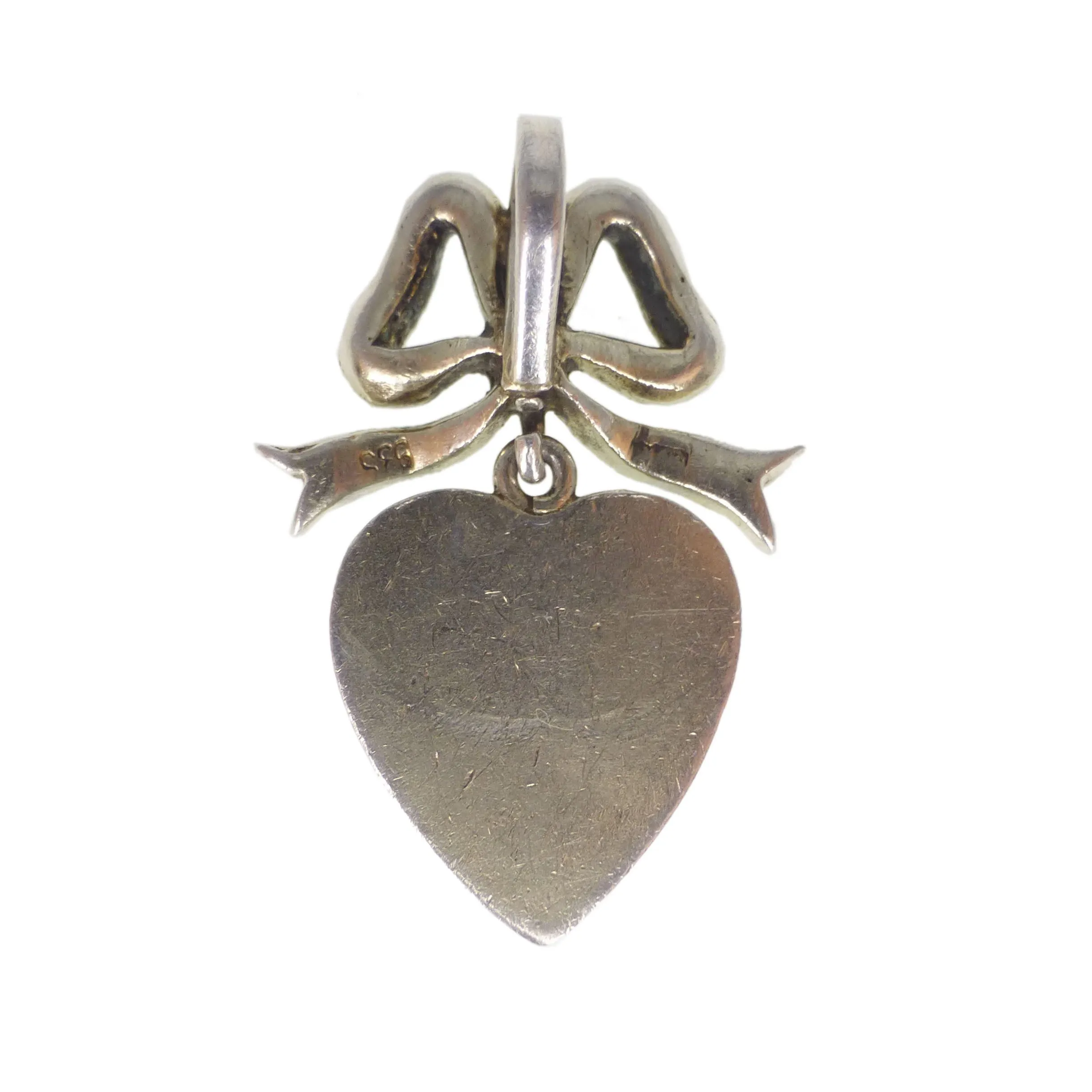 Antique Silver Turquoise Heart & Bow Pendant