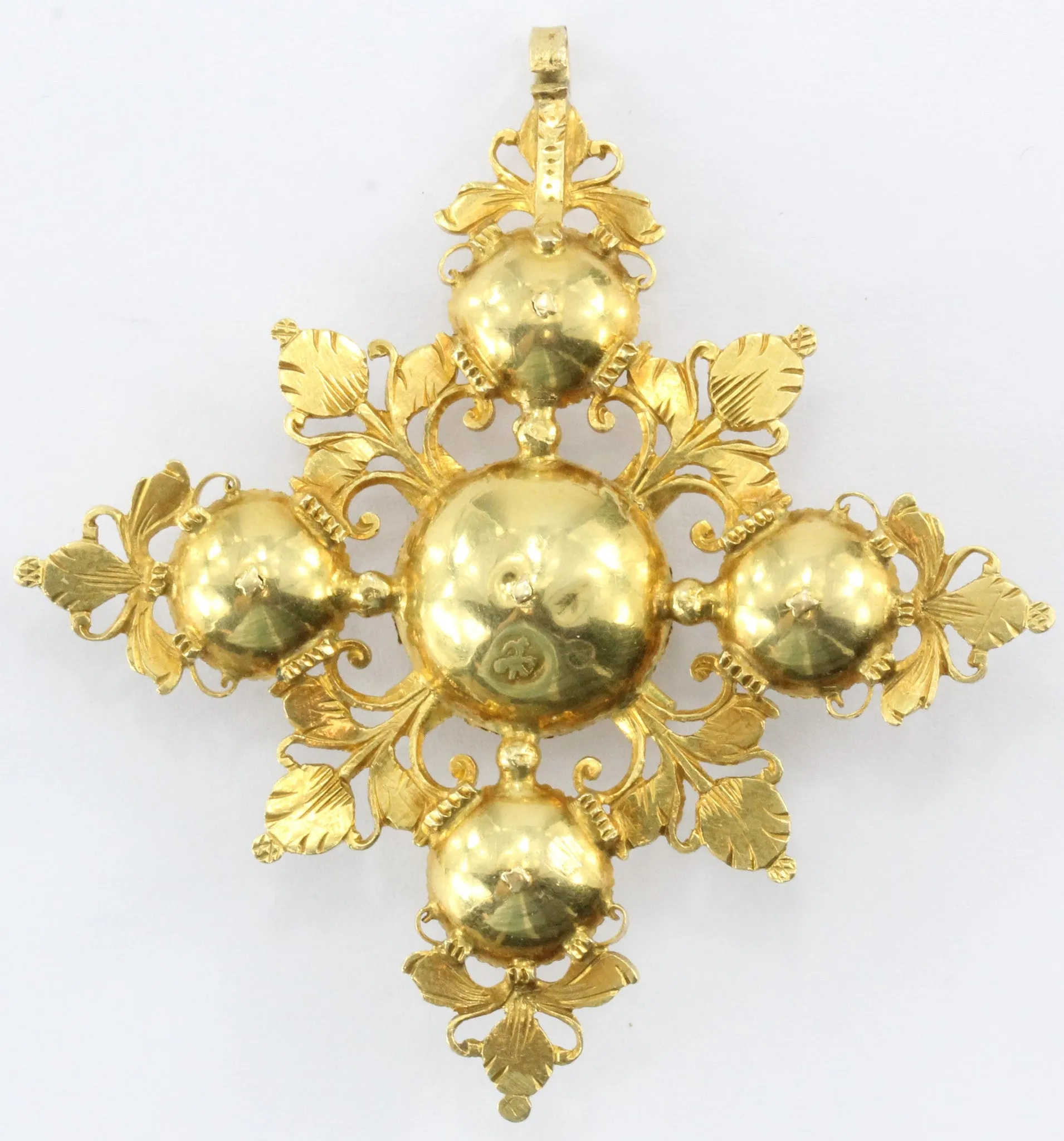 Antique Spanish 18th Century 22K Gold & Rose Cut Diamond Cordoba Pendant Cross