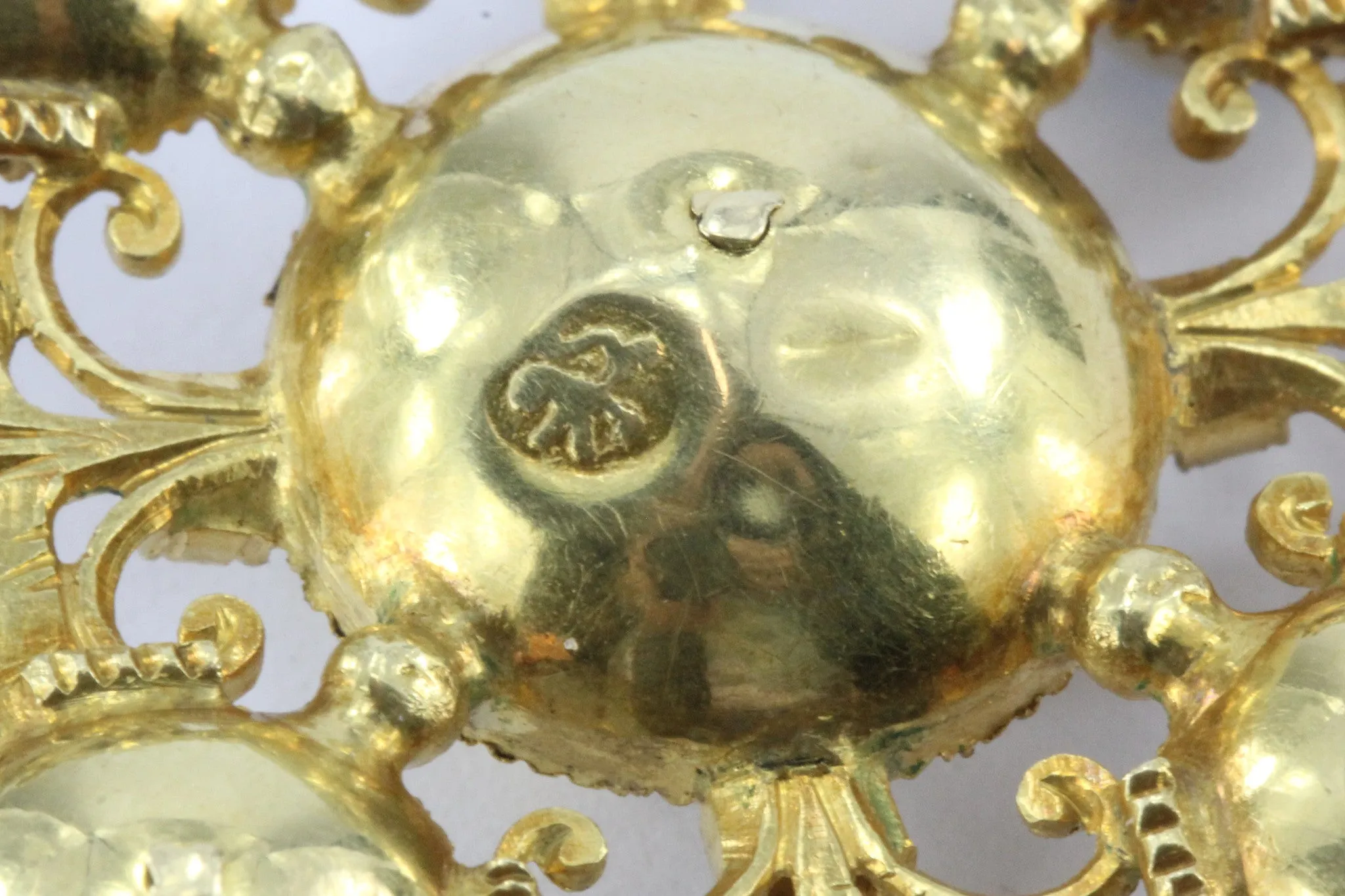 Antique Spanish 18th Century 22K Gold & Rose Cut Diamond Cordoba Pendant Cross