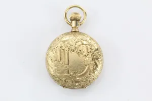 Antique Victorian 14K Gold Hand Chased Bird Pendant Locket Watch Case
