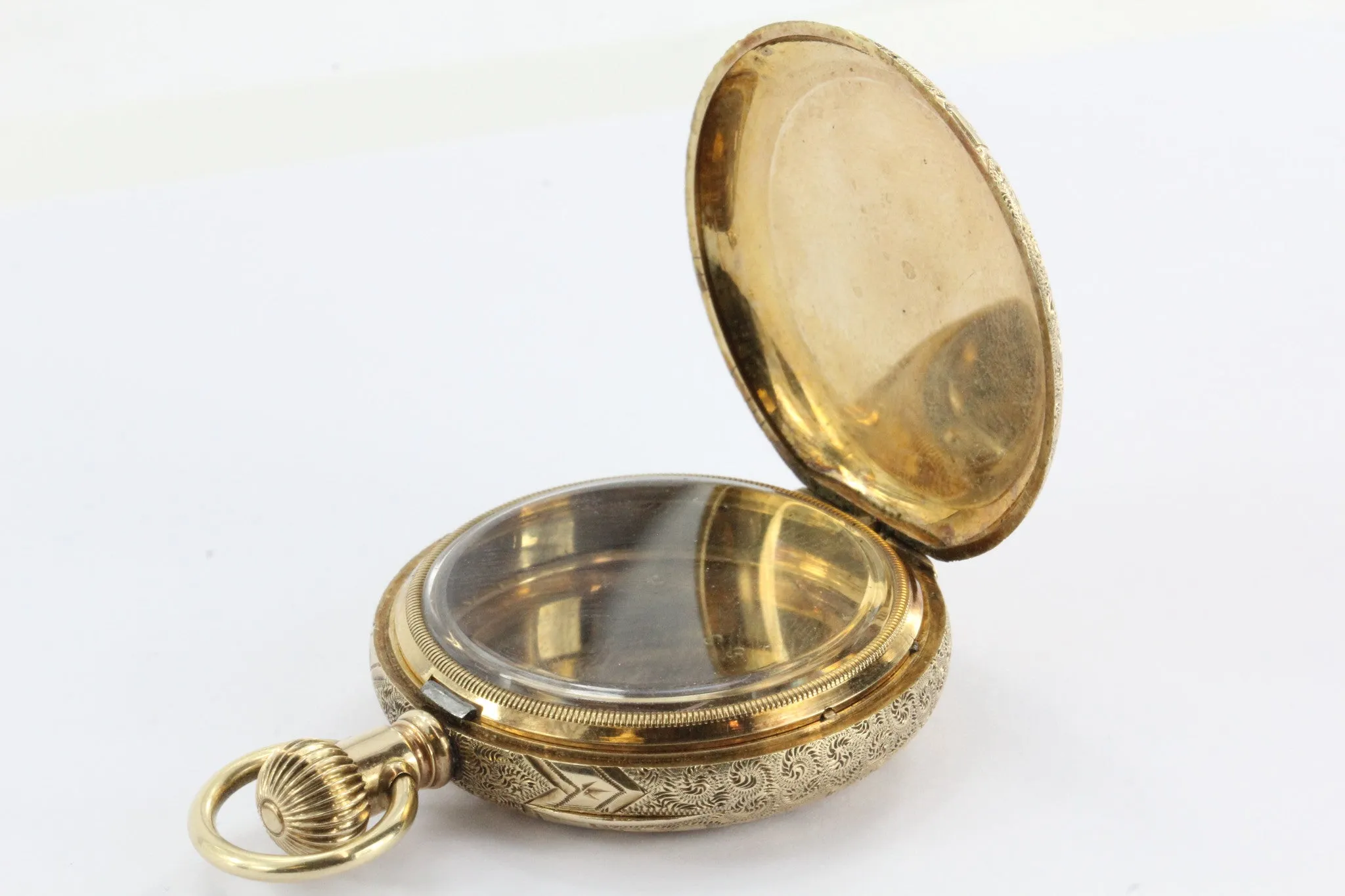 Antique Victorian 14K Gold Hand Chased Bird Pendant Locket Watch Case