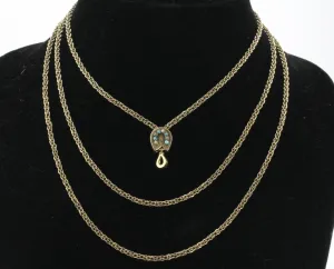 Antique Victorian 14K Gold Turquoise & Seed Pearl Lorgnette Watch Necklace Chain
