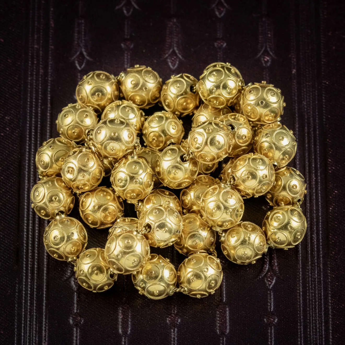 Antique Victorian Etruscan Revival Bead Necklace 15ct Gold Circa 1880