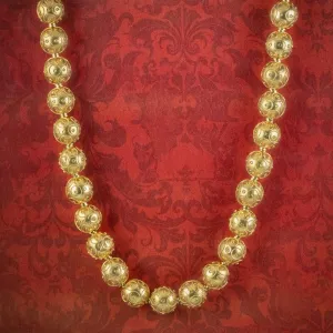 Antique Victorian Etruscan Revival Bead Necklace 15ct Gold Circa 1880