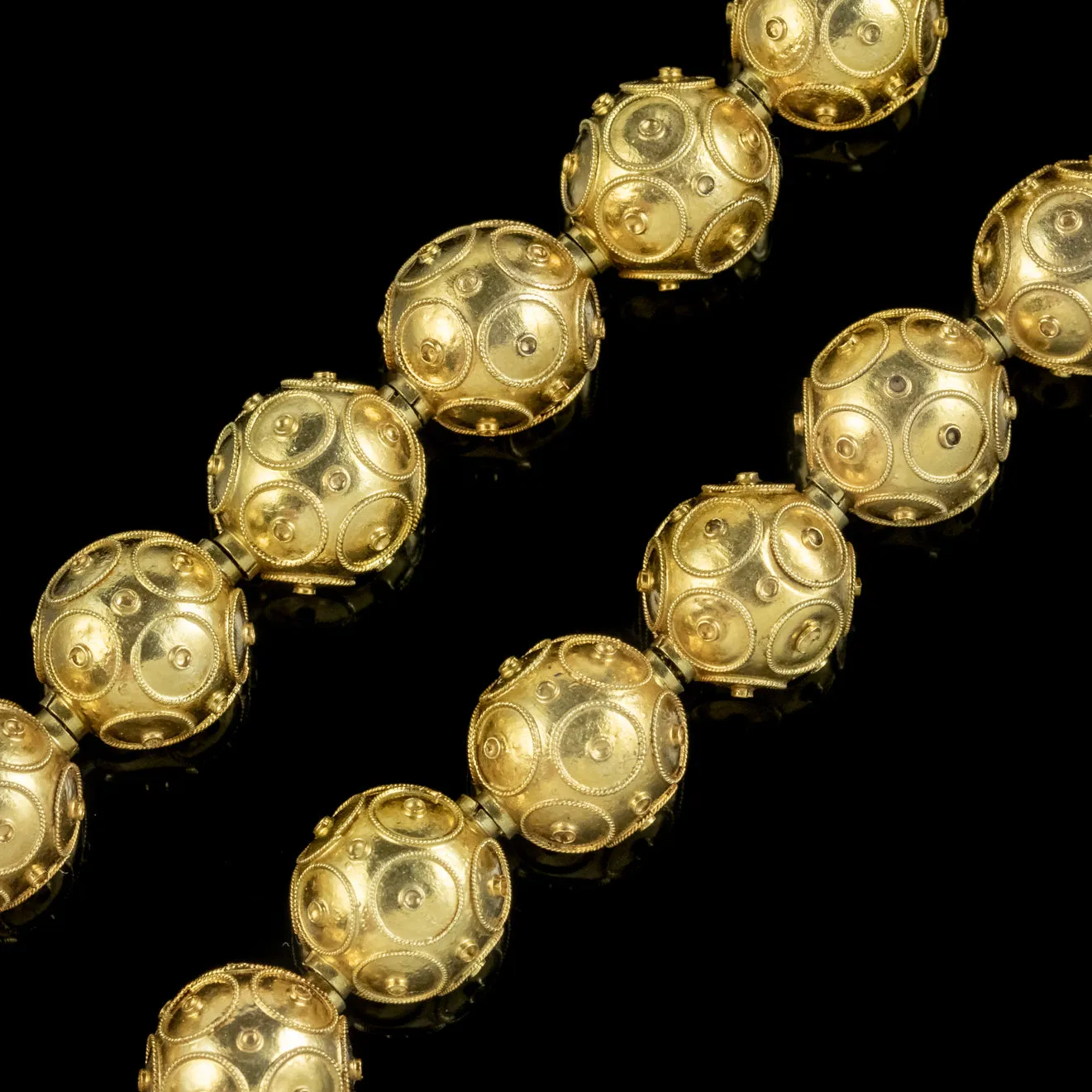 Antique Victorian Etruscan Revival Bead Necklace 15ct Gold Circa 1880