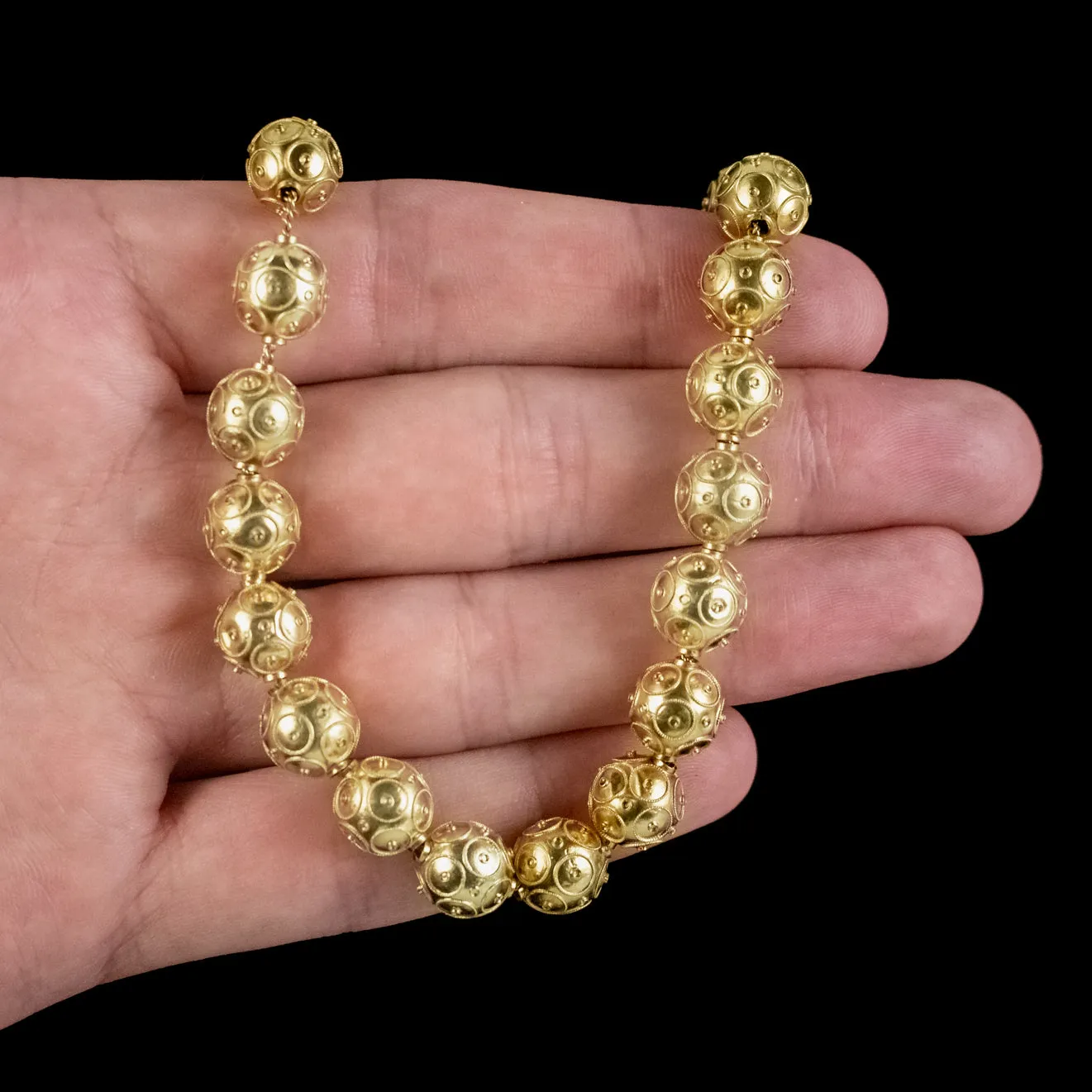Antique Victorian Etruscan Revival Bead Necklace 15ct Gold Circa 1880