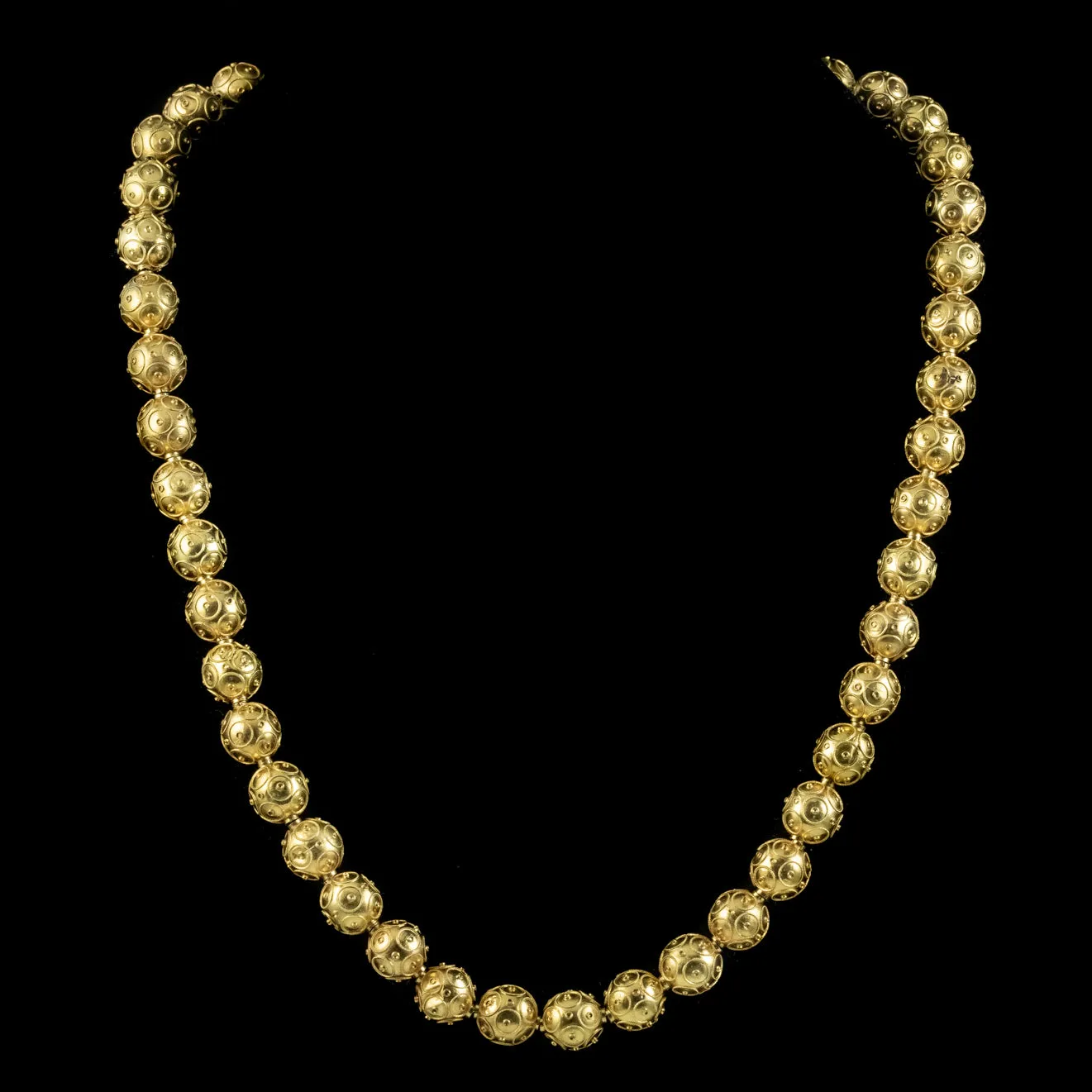 Antique Victorian Etruscan Revival Bead Necklace 15ct Gold Circa 1880