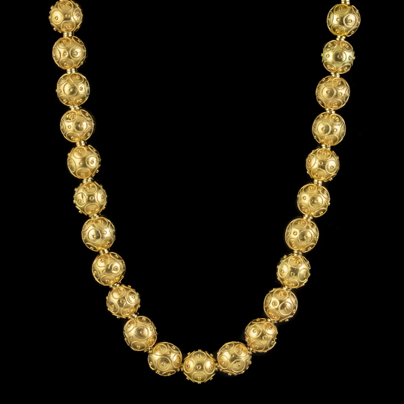 Antique Victorian Etruscan Revival Bead Necklace 15ct Gold Circa 1880