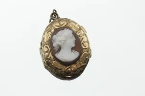 Antique Victorian Goddess Cameo Gold Filled Carved Locket Pendant