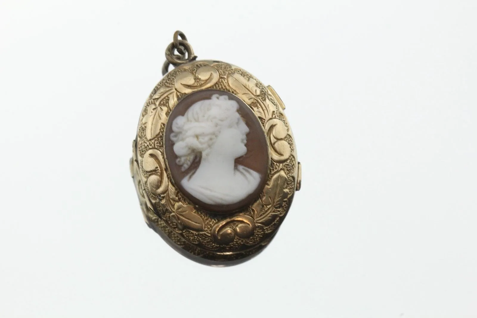 Antique Victorian Goddess Cameo Gold Filled Carved Locket Pendant