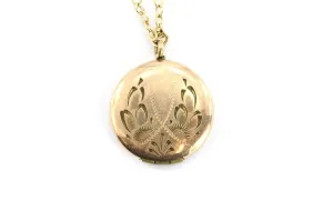 Antique Victorian Gold Filled Hand Chased Locket & Necklace