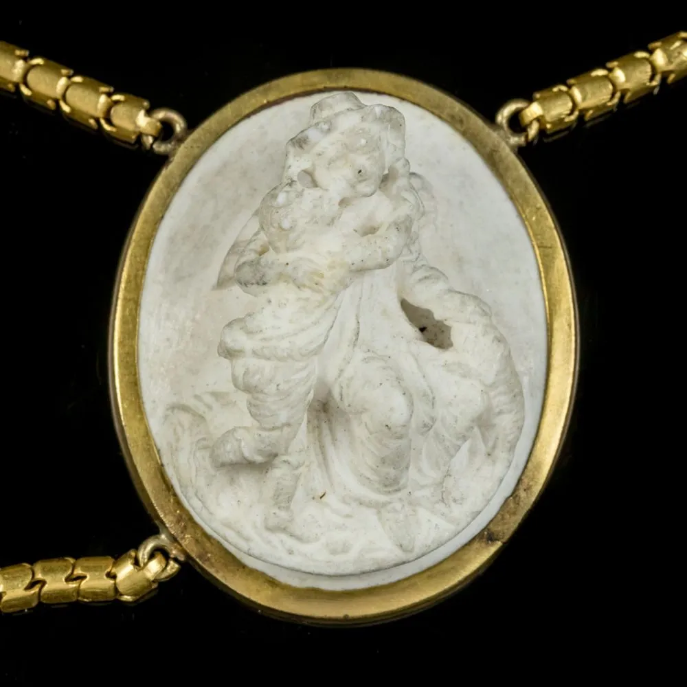 Antique Victorian Lava Cameo Necklace 18Ct Gold Gilt Circa 1860