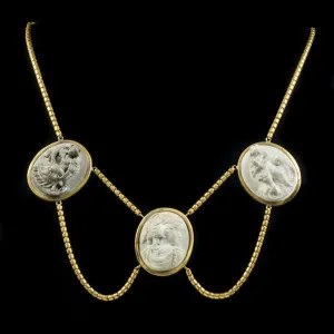 Antique Victorian Lava Cameo Necklace 18Ct Gold Gilt Circa 1860