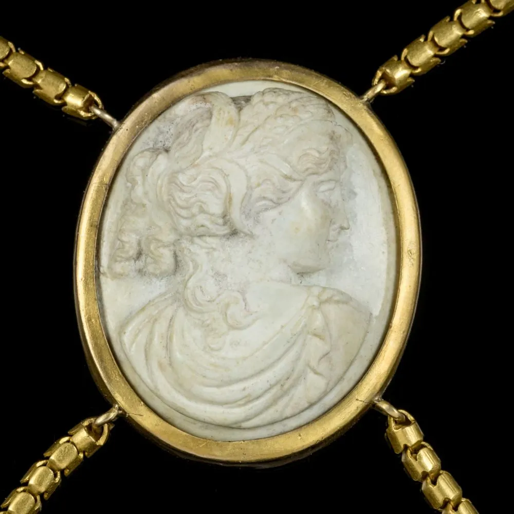 Antique Victorian Lava Cameo Necklace 18Ct Gold Gilt Circa 1860