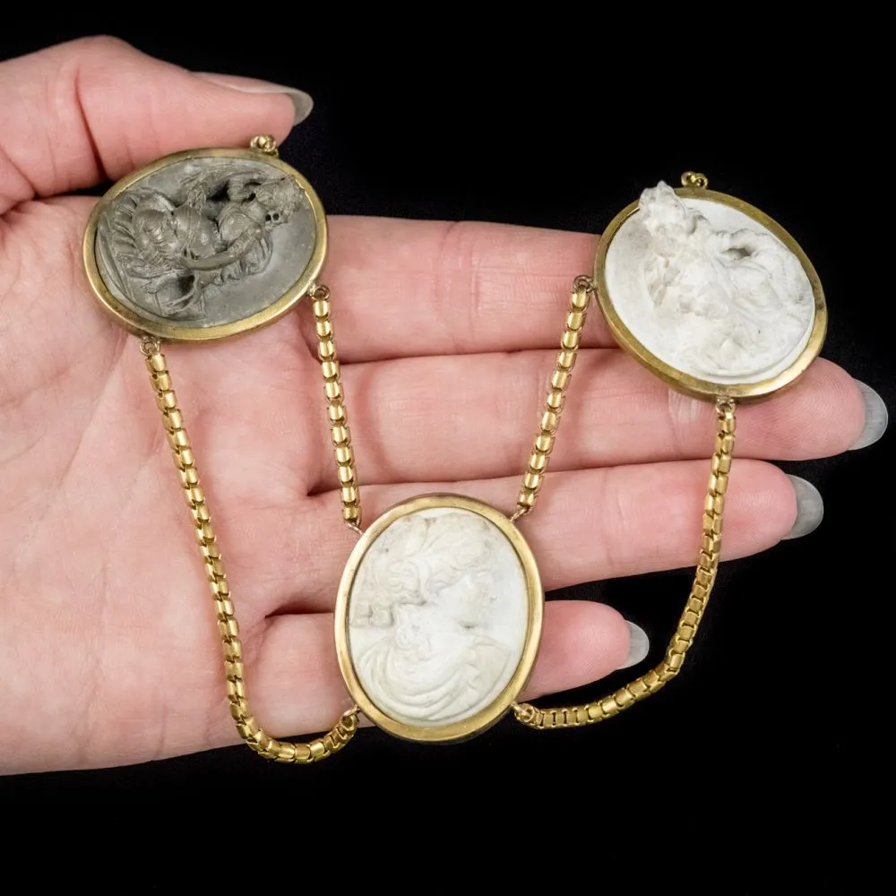 Antique Victorian Lava Cameo Necklace 18Ct Gold Gilt Circa 1860