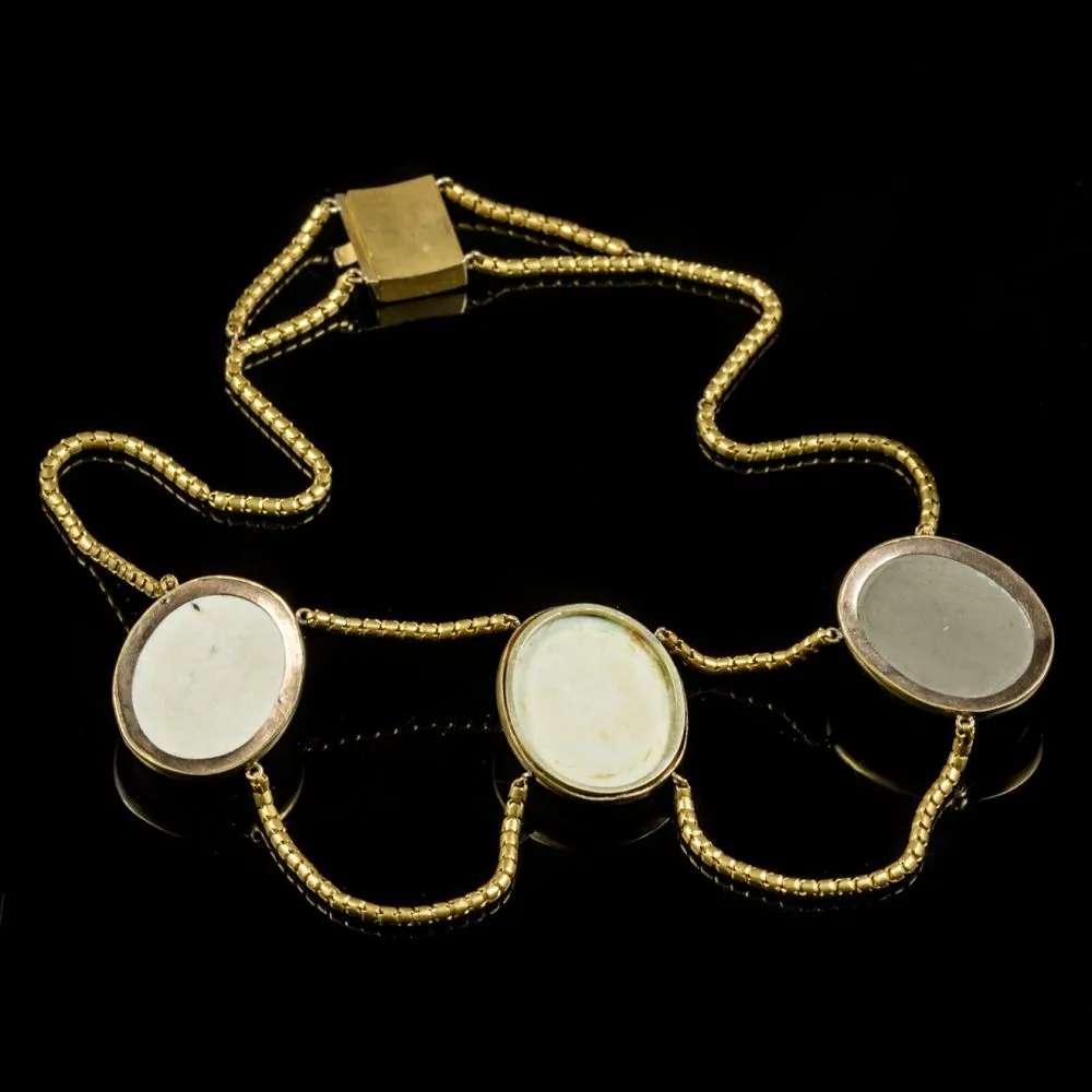 Antique Victorian Lava Cameo Necklace 18Ct Gold Gilt Circa 1860