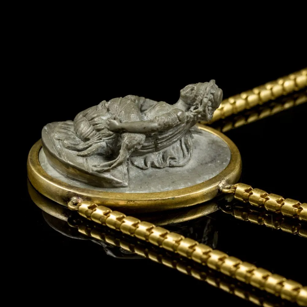 Antique Victorian Lava Cameo Necklace 18Ct Gold Gilt Circa 1860