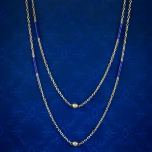 Antique Victorian Long Chain 9ct Gold Blue Enamel