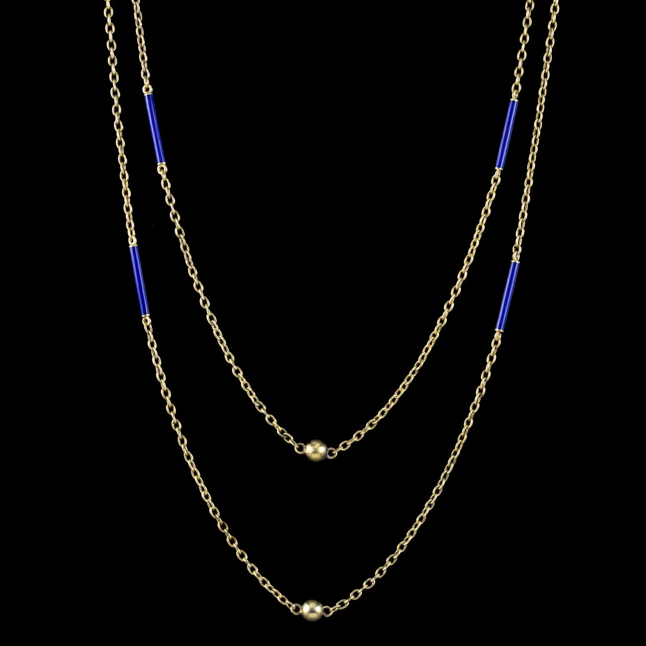 Antique Victorian Long Chain 9ct Gold Blue Enamel