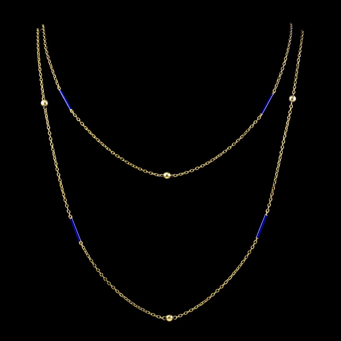 Antique Victorian Long Chain 9ct Gold Blue Enamel