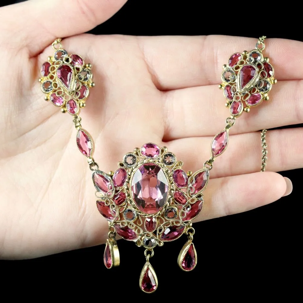 Antique Victorian Pink Paste Necklace Circa 1870
