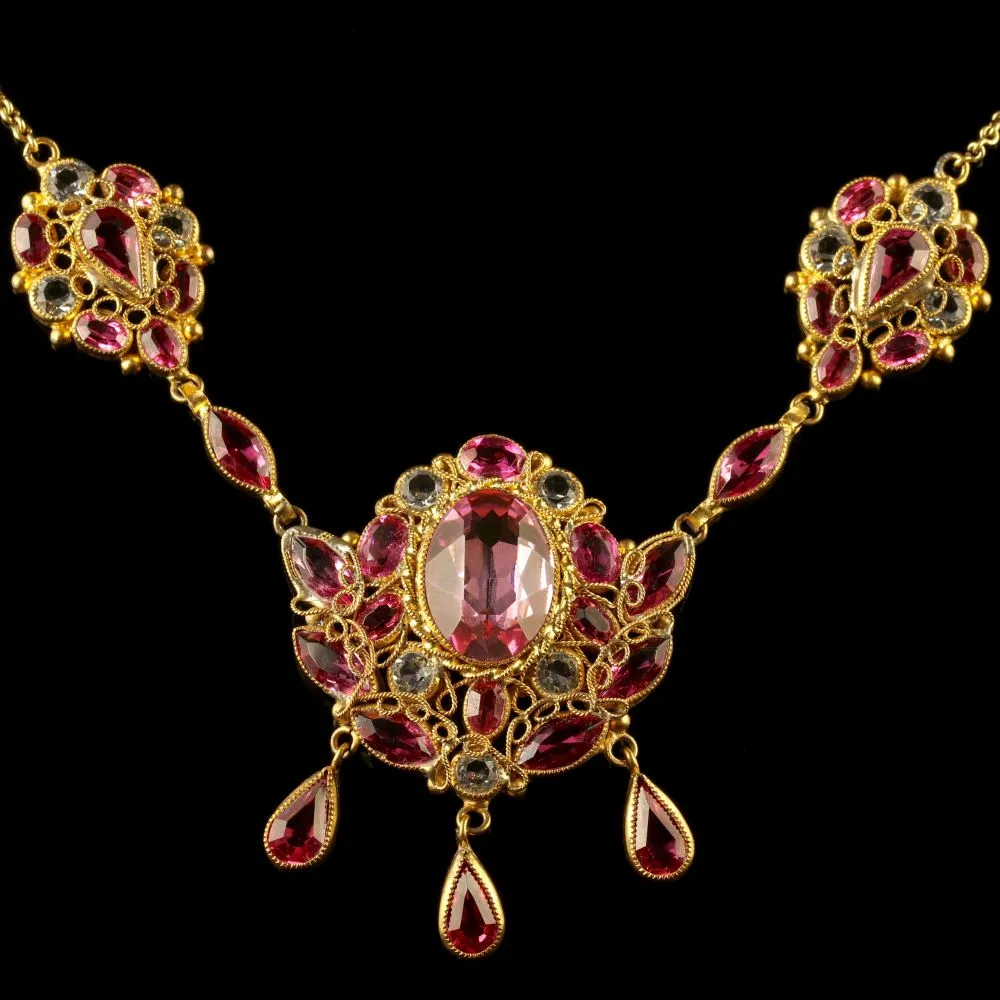 Antique Victorian Pink Paste Necklace Circa 1870