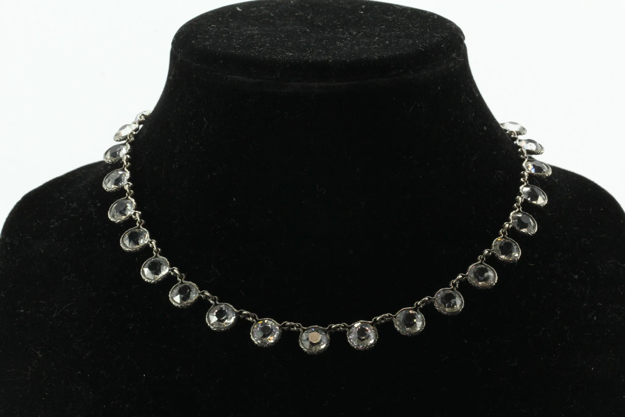Antique Victorian Sterling Silver Paste / Crystal Necklace