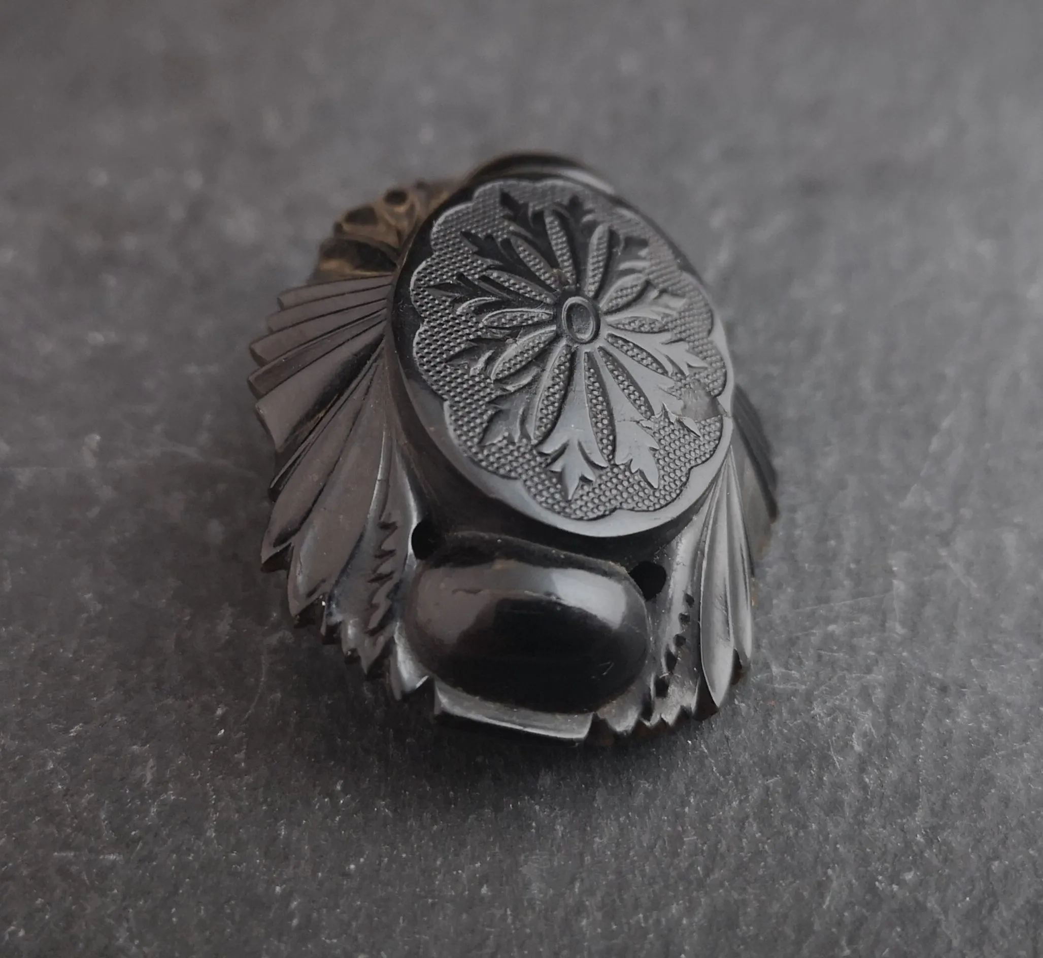 Antique Victorian whitby jet brooch