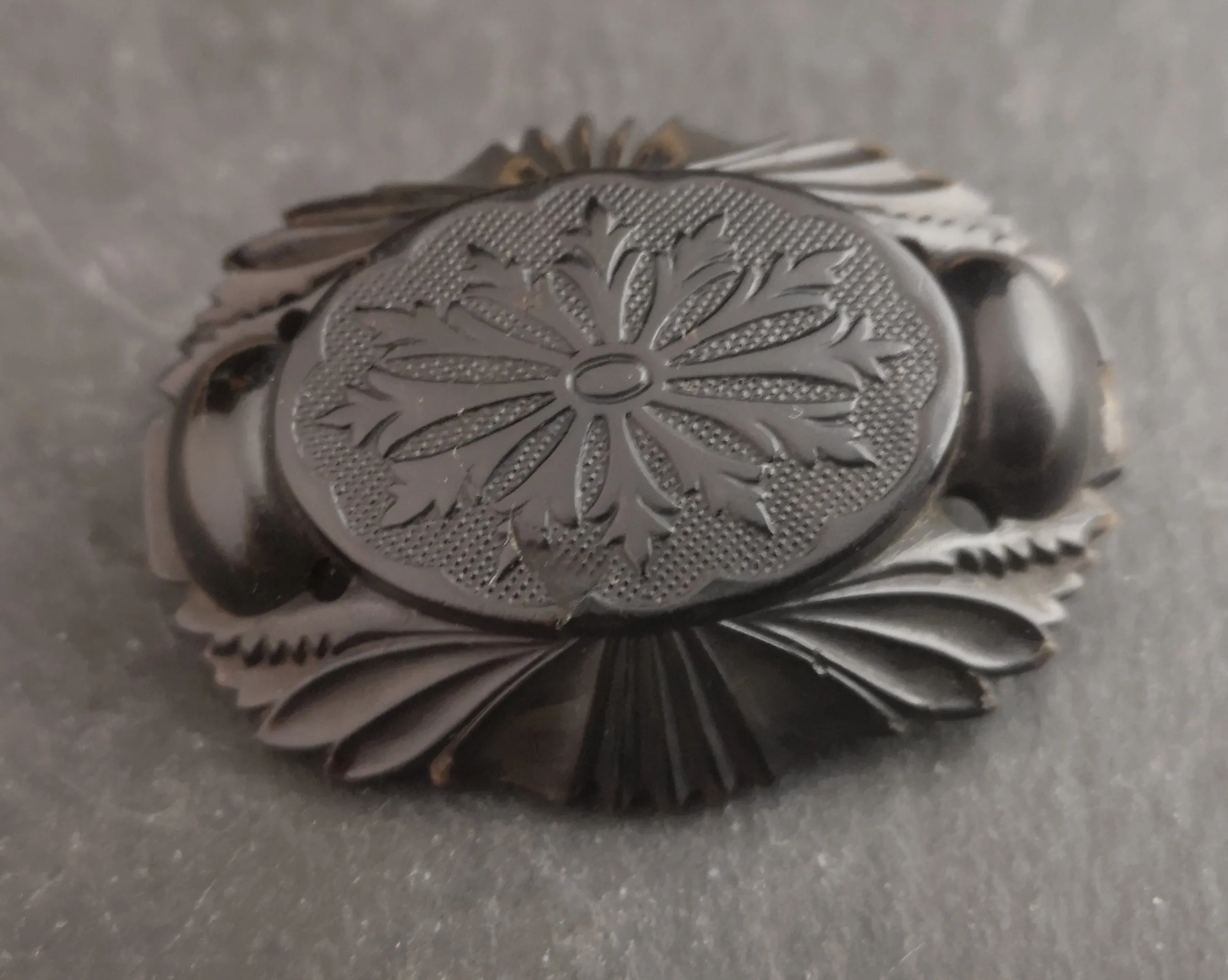 Antique Victorian whitby jet brooch