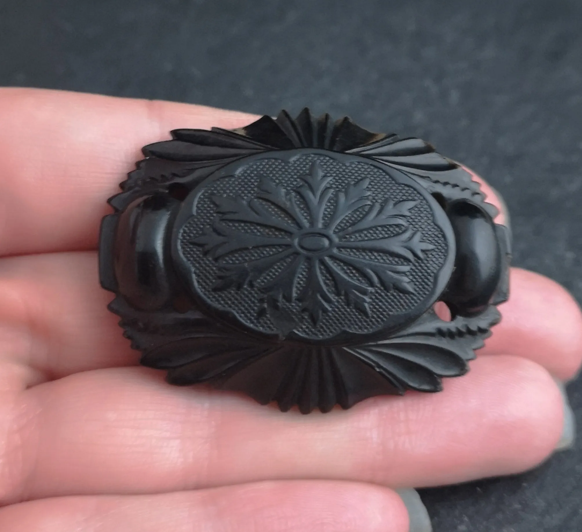 Antique Victorian whitby jet brooch