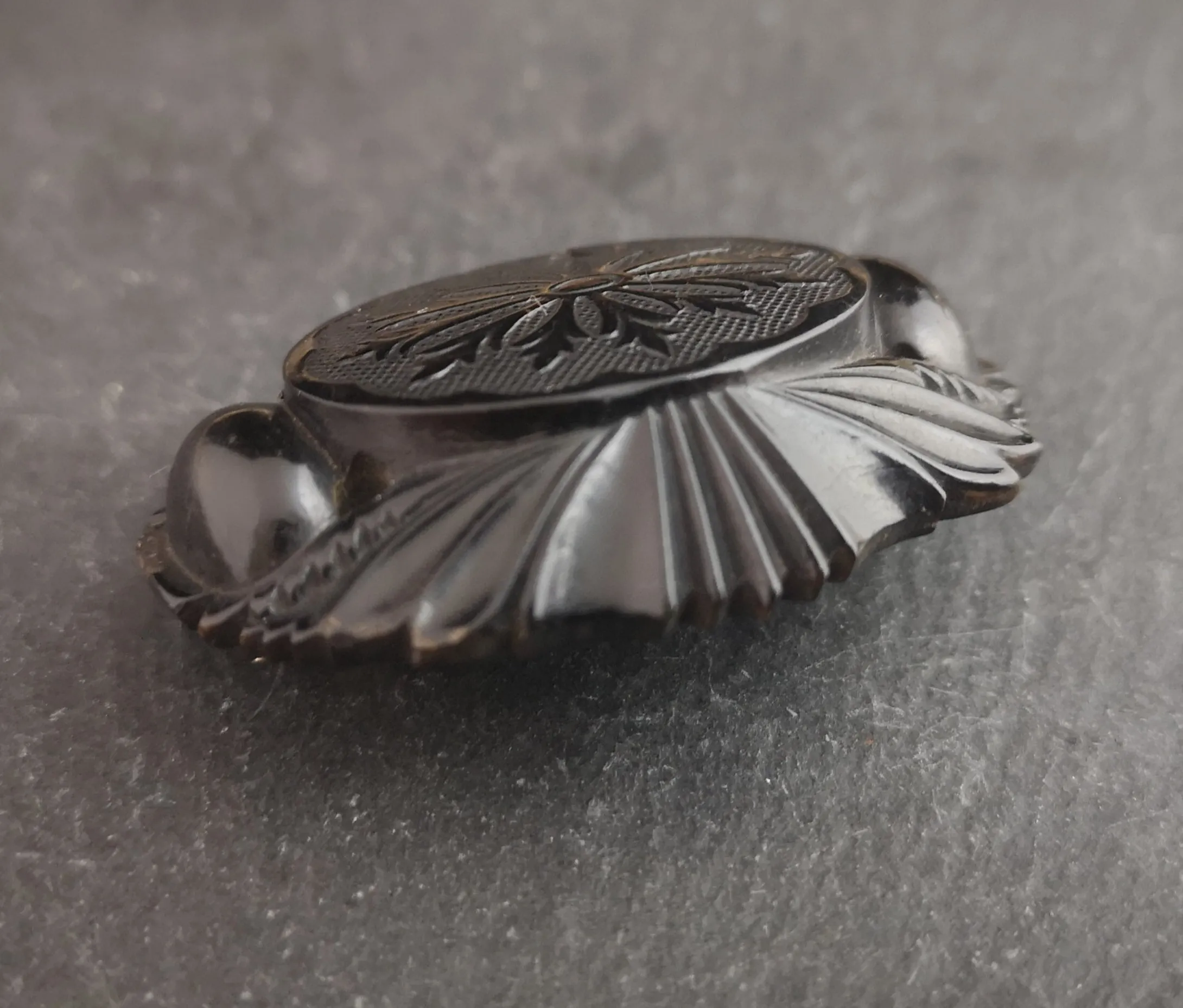 Antique Victorian whitby jet brooch