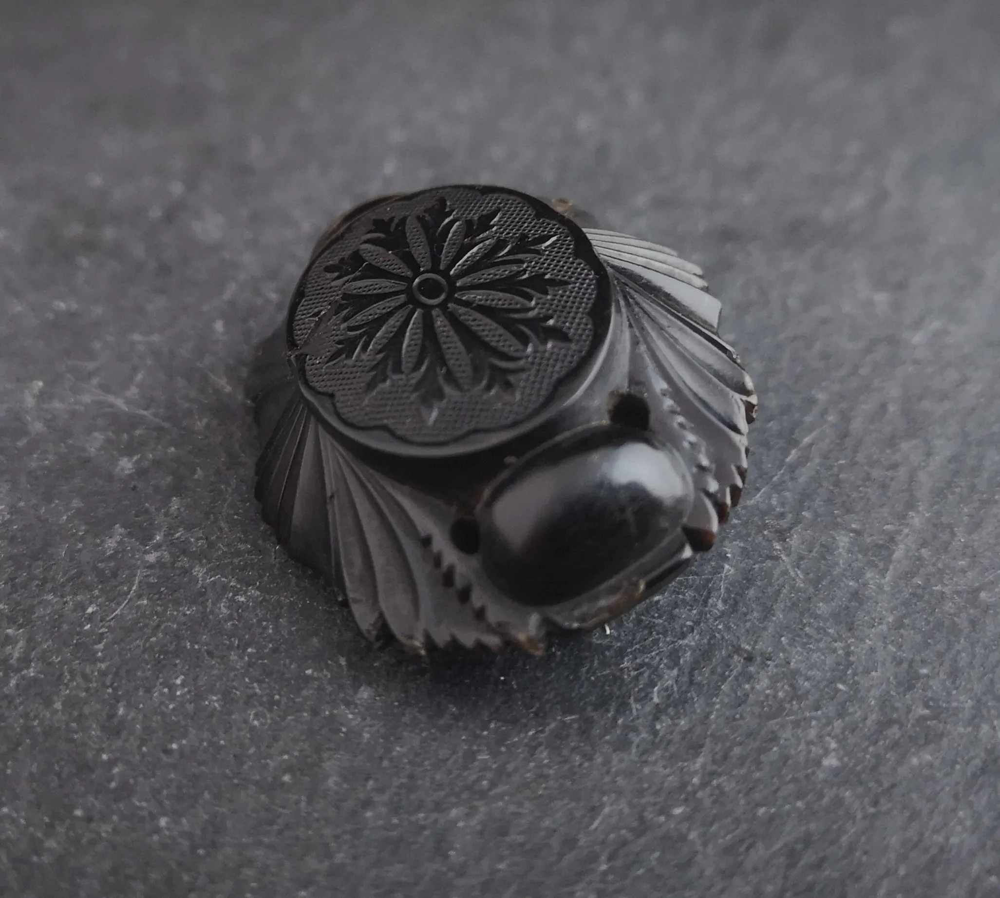 Antique Victorian whitby jet brooch