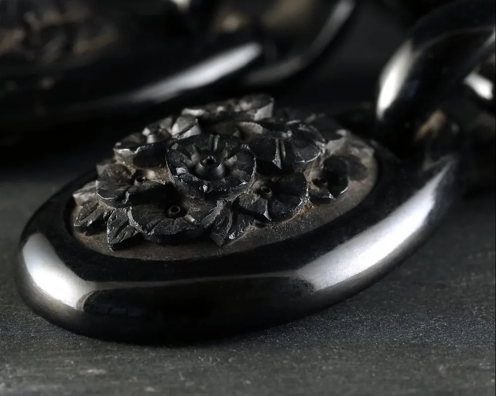 Antique Victorian Whitby Jet Necklace Three Jet Pendants Circa 1860
