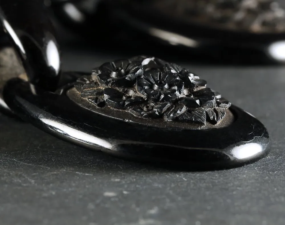 Antique Victorian Whitby Jet Necklace Three Jet Pendants Circa 1860