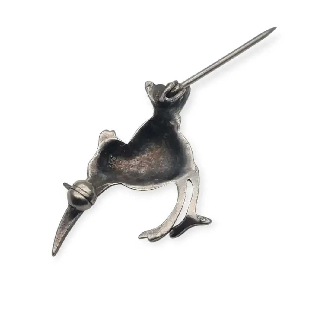 Art Deco enamelled 935 silver exotic bird brooch, circa 1930.