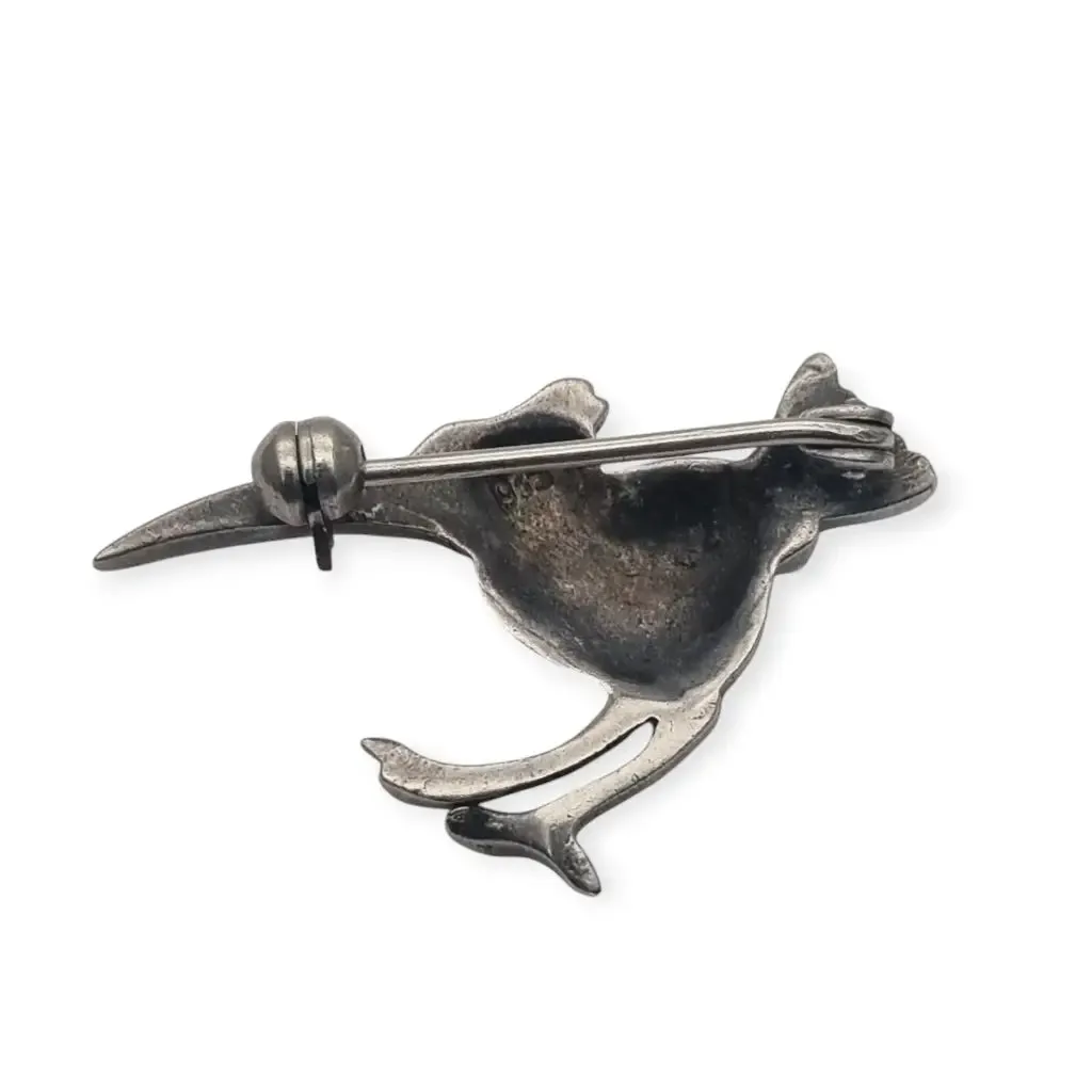 Art Deco enamelled 935 silver exotic bird brooch, circa 1930.