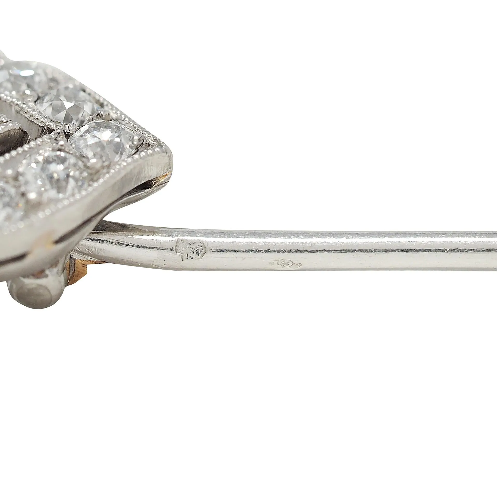 Art Deco French 3.20 CTW European Cut Diamond Onyx Platinum Pierced Vintage Brooch