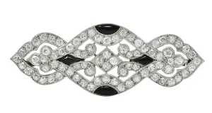 Art Deco French 3.20 CTW European Cut Diamond Onyx Platinum Pierced Vintage Brooch