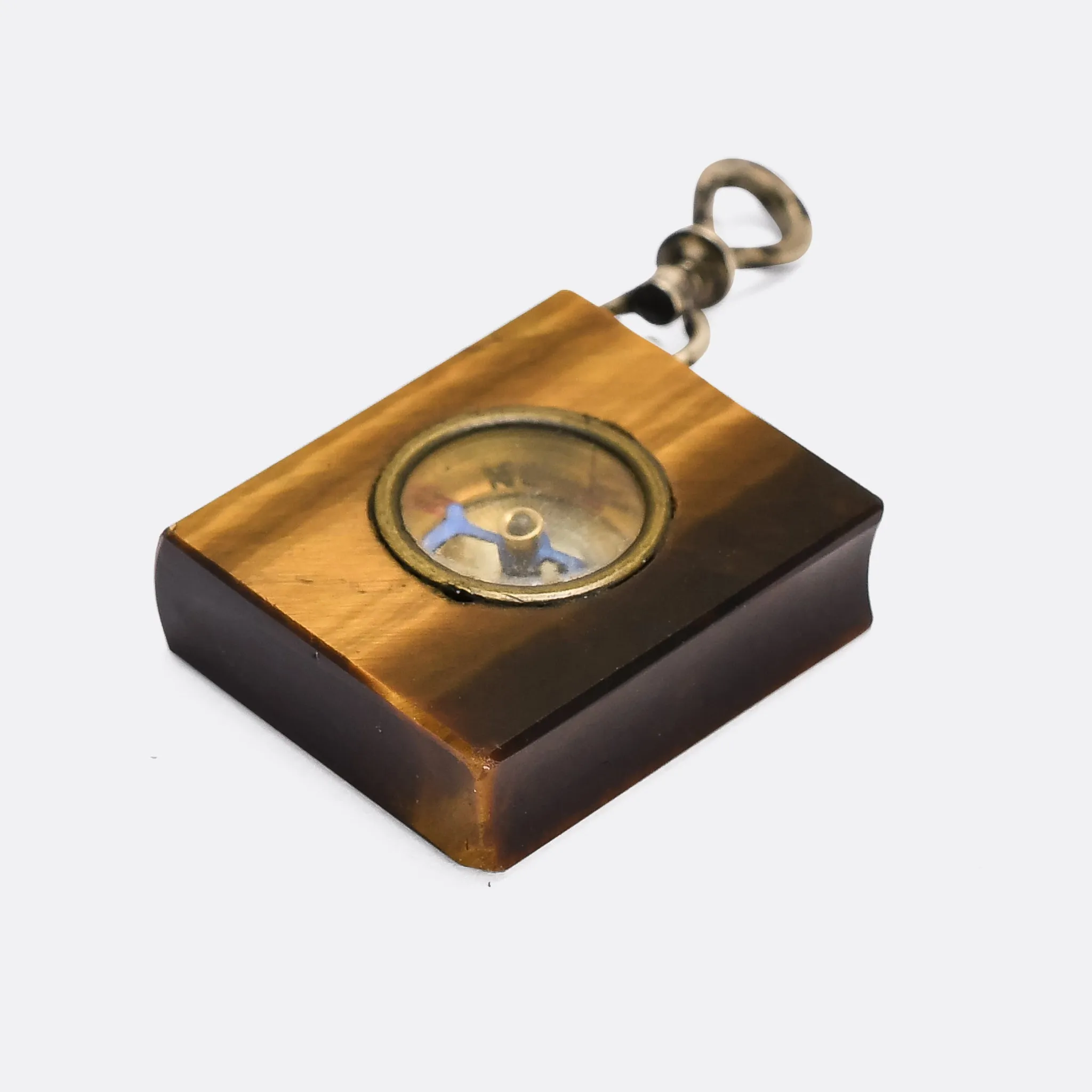Art Deco Tiger's Eye Book Compass Pendant