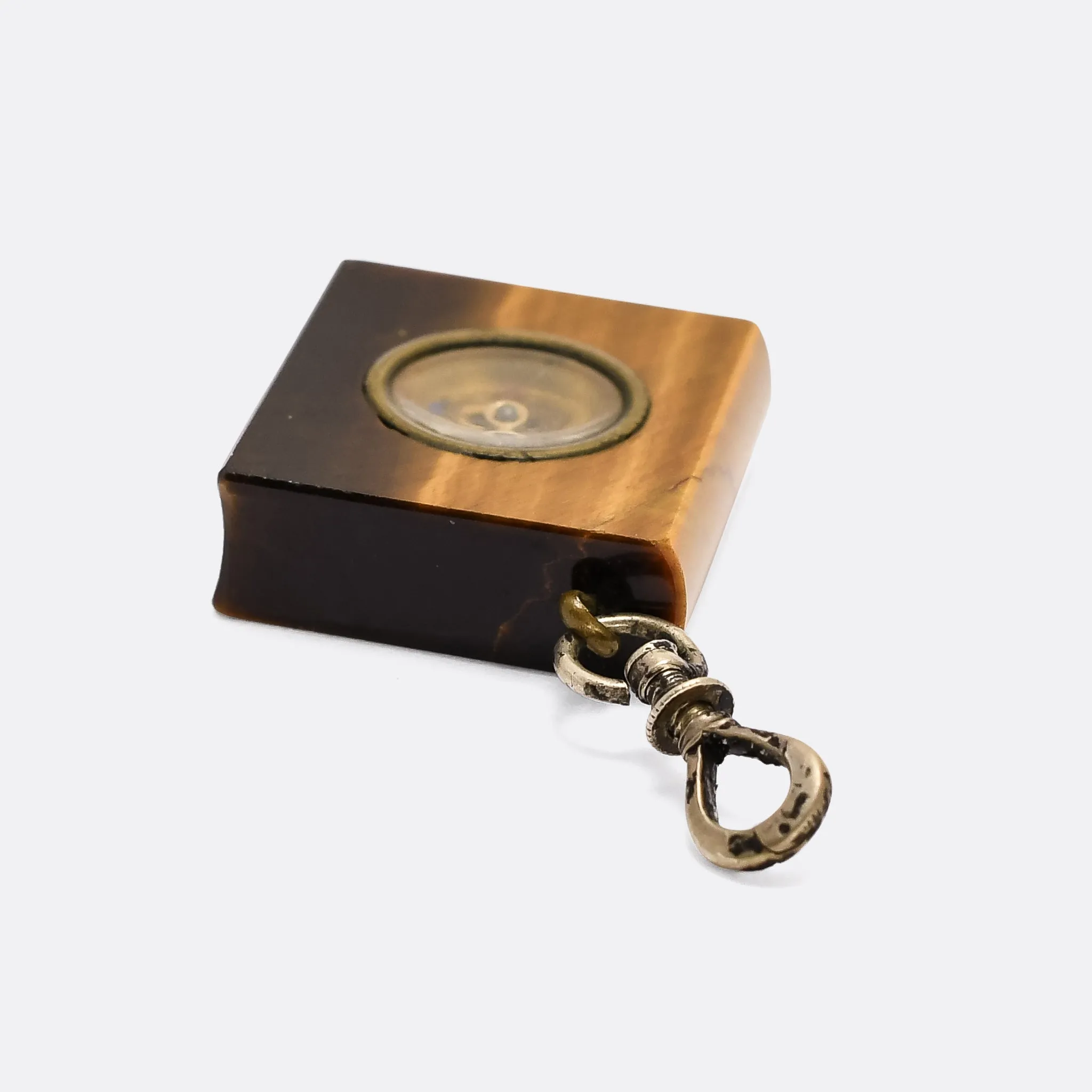 Art Deco Tiger's Eye Book Compass Pendant