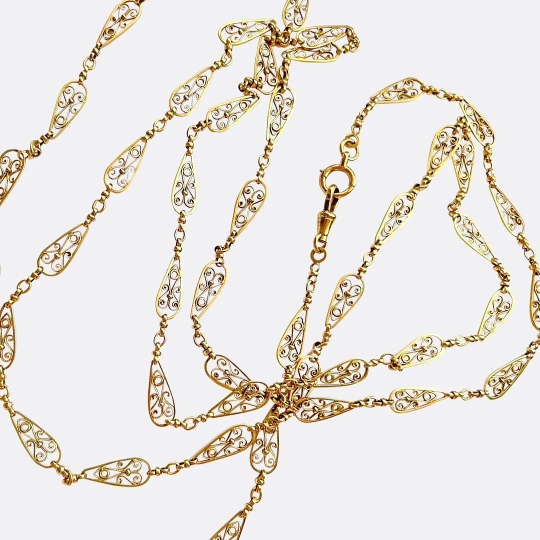Art Nouveau French 18k Gold Long Chain 60"