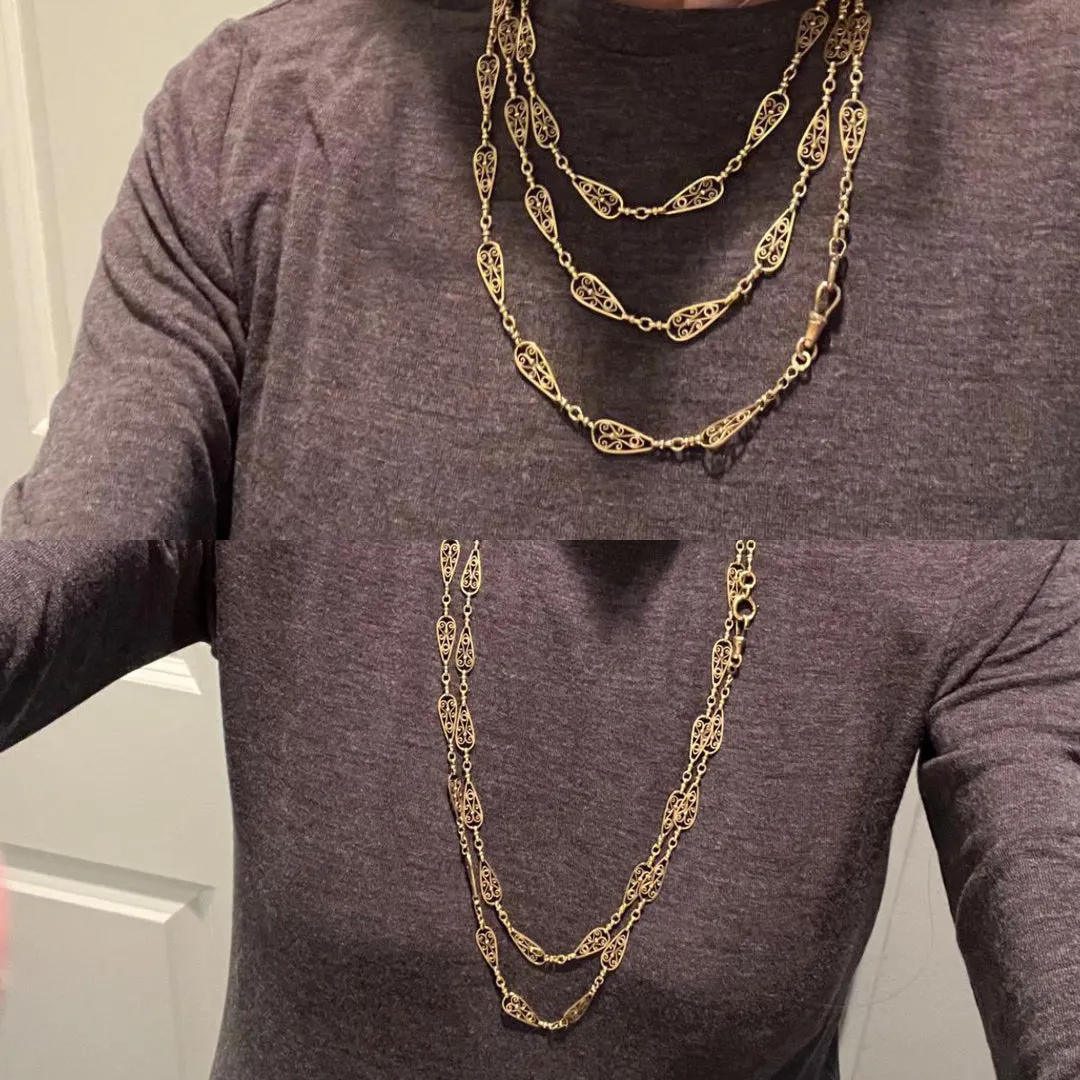 Art Nouveau French 18k Gold Long Chain 60"