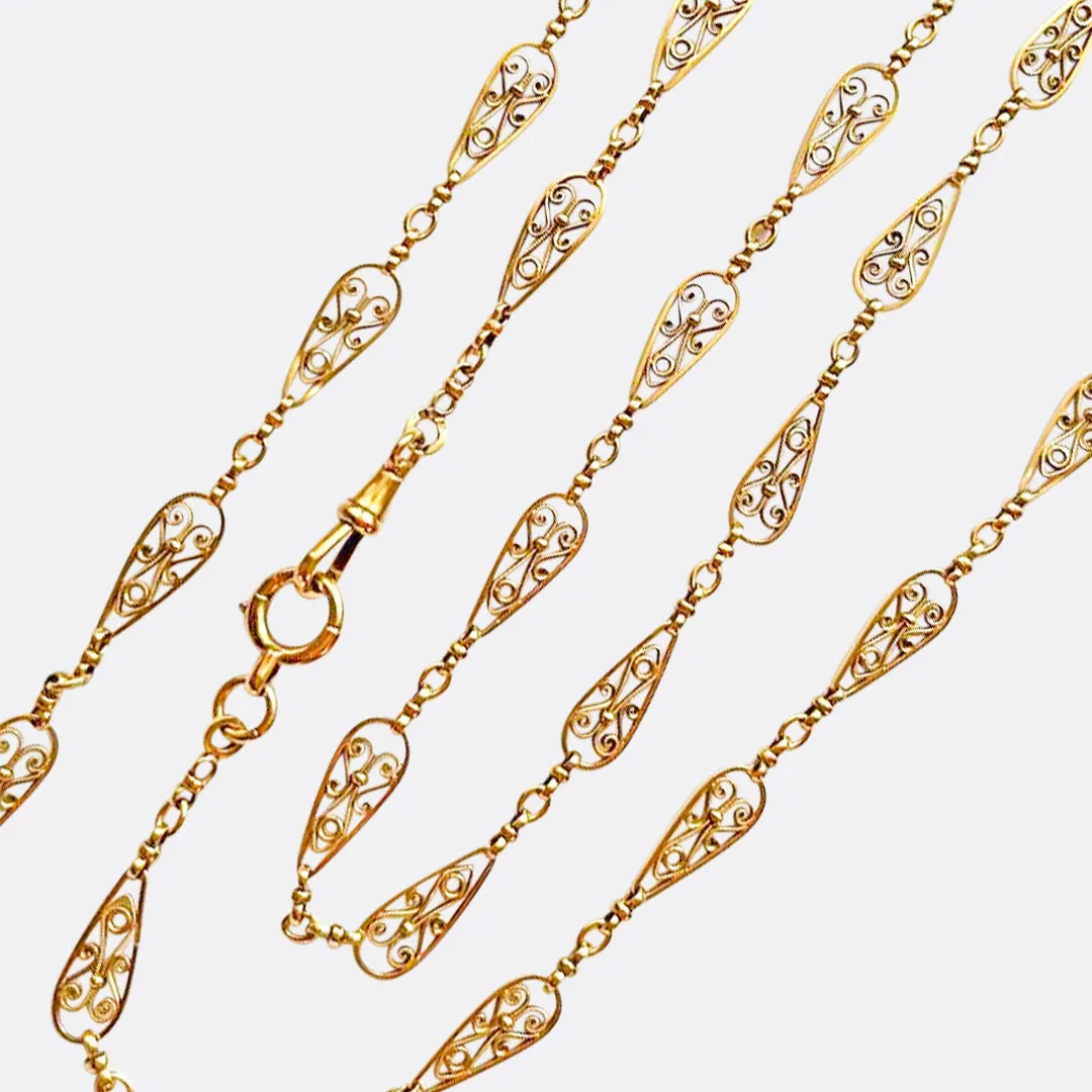 Art Nouveau French 18k Gold Long Chain 60"